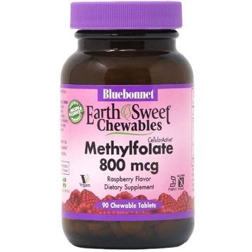 Метілфолат (B9) 800мкг, Смак Малини, Earth Sweet Chewables, Bluebonnet Nutrition, 90 жувальних таблеток,  Bluebonnet Nutrition фото