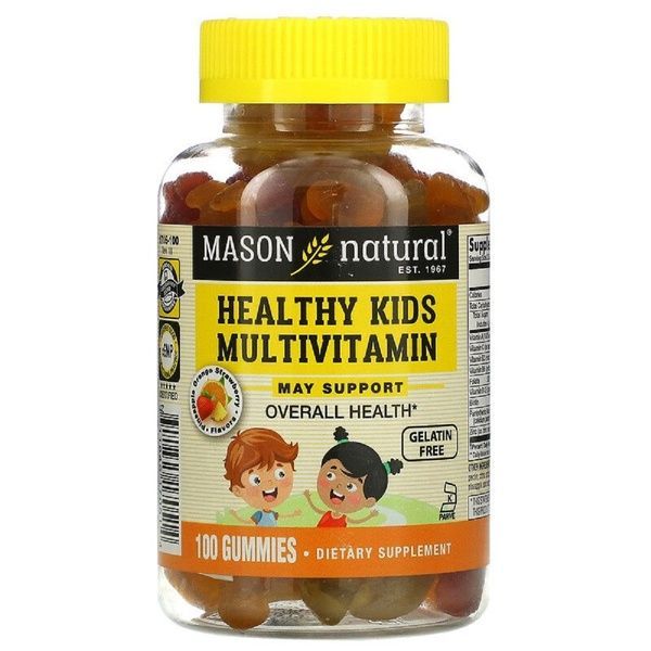 Мультивитамины для Детей, вкус ананаса, апельсина и клубники, Kids Multivitamin, Mason Natural, 100 жевательных конфет,  Mason Natural фото