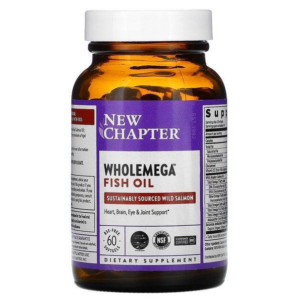 Жир Аляскинского Лосося 1000мг, Wholemega, Alaskan Salmon Oil, New Chapter, 60 желатиновых капсул,  New Chapter фото