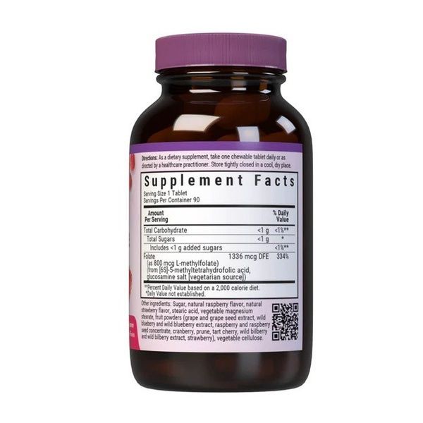 Метилфолат (B9) 800мкг, Вкус Малины, Earth Sweet Chewables, Bluebonnet Nutrition, 90 жевательных таблеток,  Bluebonnet Nutrition фото