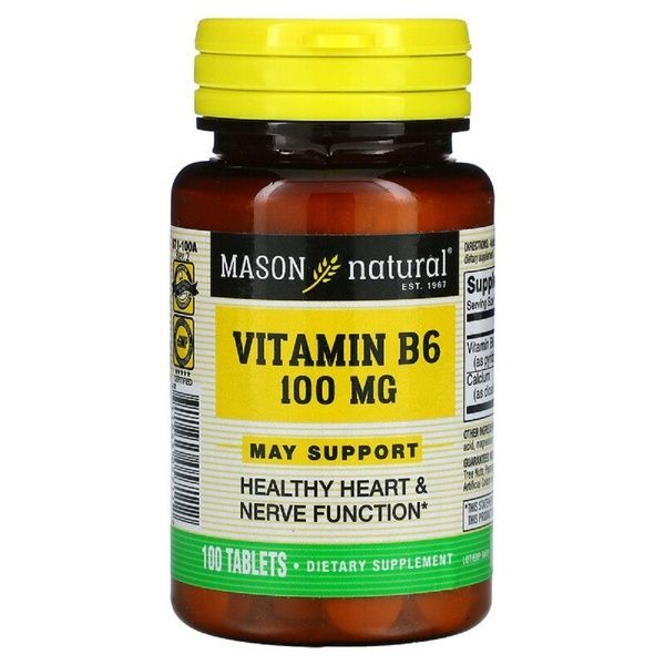 Витамин B6 100 мг, Vitamin B6, Mason Natural, 100 таблеток,  Mason Natural фото