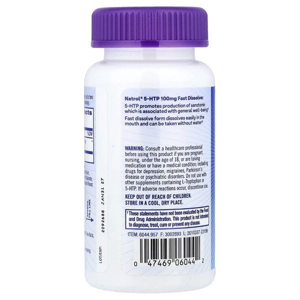 5-HTP (Гидрокситриптофан) быстрорастворимый, 100 мг, вкус диких ягод, 5-HTP, Natrol, 30 таблеток,  Natrol фото