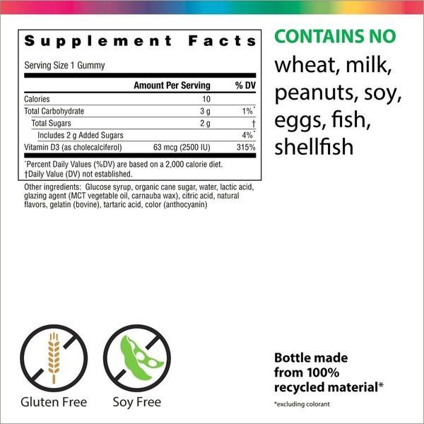 Вітамін D3, смак малини, Berry D-Licious, Rainbow Light 2500 МО, 50 желейних цукерок,  Rainbow Light фото