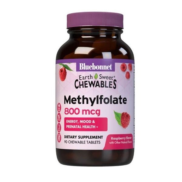 Метилфолат (B9) 800мкг, Вкус Малины, Earth Sweet Chewables, Bluebonnet Nutrition, 90 жевательных таблеток,  Bluebonnet Nutrition фото