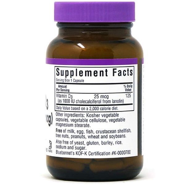 Вiтамiн D3 1000IU, Bluebonnet Nutrition, 90 вегетаріанських капсул,  Bluebonnet Nutrition фото