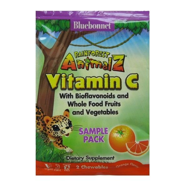 Витамин С для Детей, Вкус Апельсина, Rainforest Animalz, Bluebonnet Nutrition, 2 жевательные конфеты,  Bluebonnet Nutrition фото