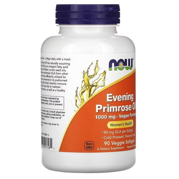 Масло Примулы Вечерней 1000 мг, Evening Primrose Oil, Now Foods, 90 вегетарианских капсул,  Now Foods фото