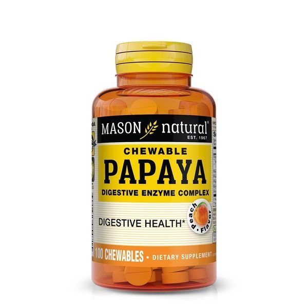 Папайя, комплекс пищеварительных ферментов, Papaya, Digestive Enzyme Complex, Mason Natural, 100 жевательных таблеток,  Mason Natural фото