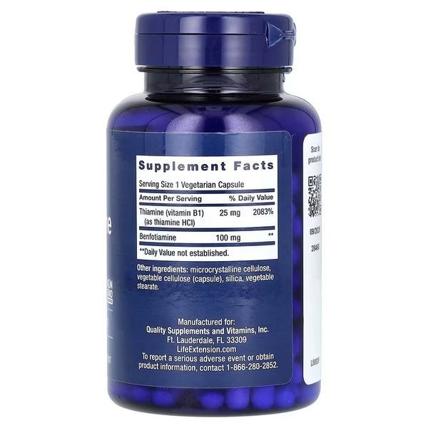 Бенфотиамин с тиамином, 100 мг, Benfotiamine with Thiamine, Life Extension, 120 вегетарианских капсул,  Life Extension фото