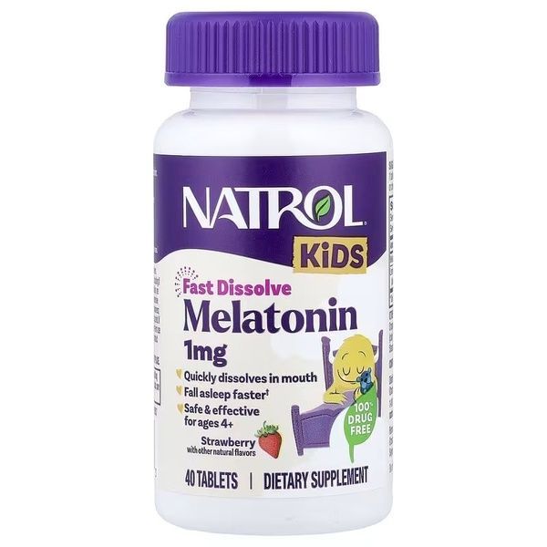 Мелатонін для дітей 4+, смак полуниці, Kids, Melatonin, Natrol, 40 таблеток,  Natrol фото