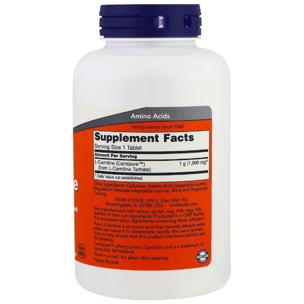 L-Карнитин, L-Carnitine, Now Foods, 1000 мг, 50 таблеток,  Now Foods фото