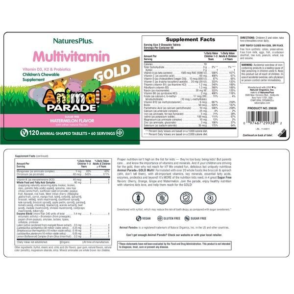 Мультивитамины для Детей, Вкус Арбуза, Animal Parade Gold, Natures Plus, 120 жевательных таблеток,  Natures Plus фото