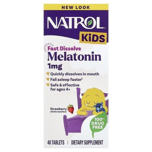 Мелатонін для дітей 4+, смак полуниці, Kids, Melatonin, Natrol, 40 таблеток,  Natrol фото