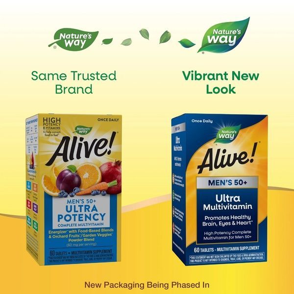 Мультивітаміни для Чоловіків 50+, Alive! Once Daily, Men's 50+ Multi-Vitamin, Nature's Way, 60 Таблеток,  Nature's Way фото