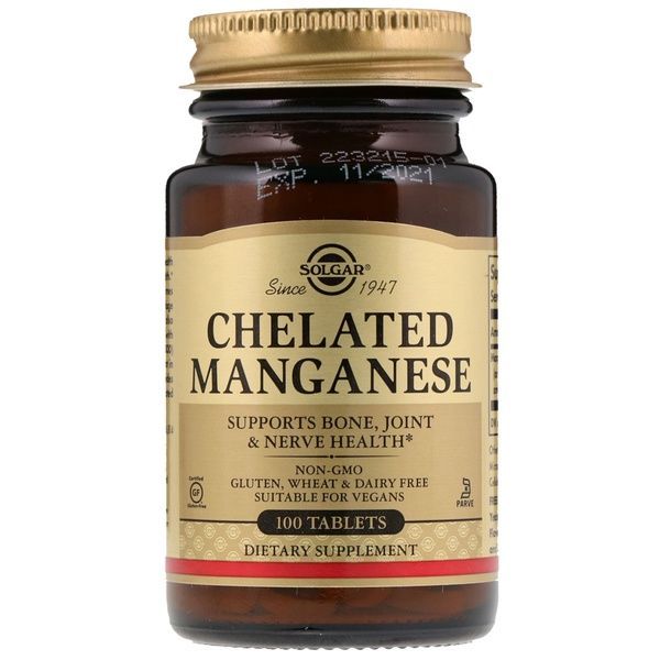 УЦЕНКА Марганец, Chelated Manganese, Solgar, 100 таблеток (повреждение внешней пленки),  Solgar фото
