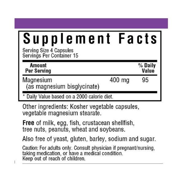 Магний Глицинат, 400 Мг, Magnesium Glycinate, Bluebonnet Nutrition, 60 вегетарианских капсул,  Bluebonnet Nutrition фото