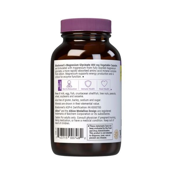 Магний Глицинат, 400 Мг, Magnesium Glycinate, Bluebonnet Nutrition, 60 вегетарианских капсул,  Bluebonnet Nutrition фото