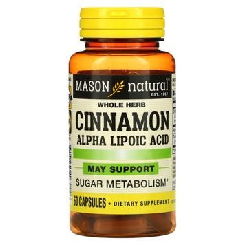 Кориця з альфа-ліпоєвою кислотою, Cinnamon Alpha Lipoic Acid, Mason Natural, 60 капсул,  Mason Natural фото
