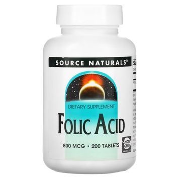 Фолиевая кислота, 800 мкг, Folic Acid, Source Naturals, 200 таблеток,  Source Naturals фото