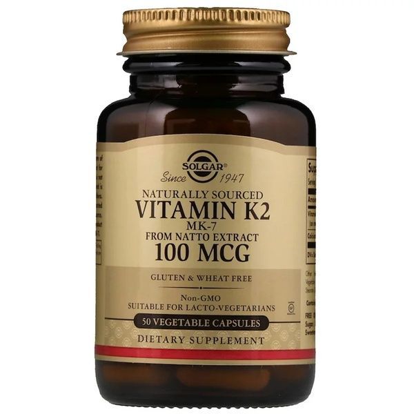УЦІНКА Натуральний Вітамін К2, Solgar, Naturally Sourced Vitamin K2, 100 мкг, 50 вегетаріанських капсул (пошкодження зовнішньої плівки),  Solgar фото