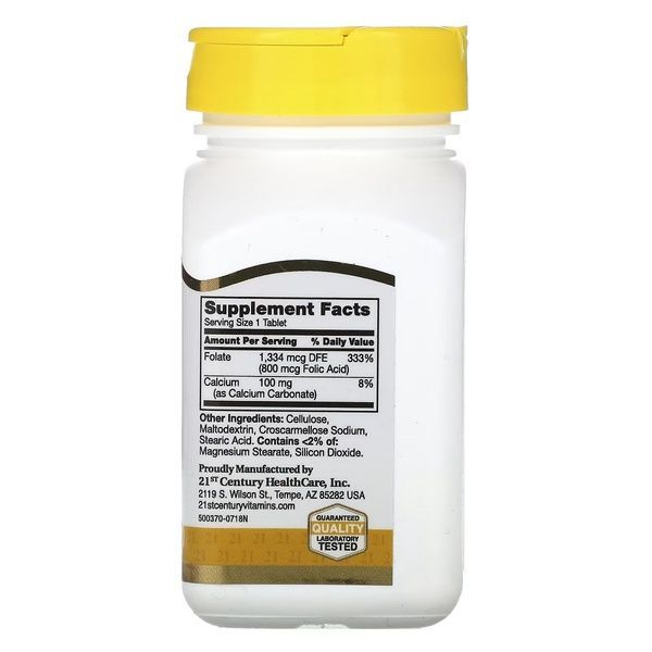 Фолієва кислота, 800 мкг, Folic Acid, 21st Century, 180 таблеток,  21st Century фото