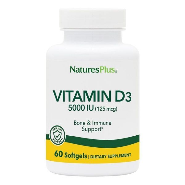 Витамин D3 5000IU, Natures Plus, 60 желатиновых капсул,  Natures Plus фото