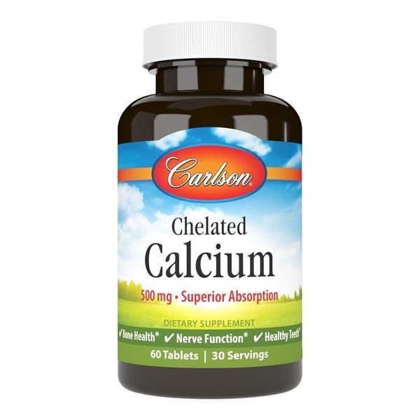 Кальций Хелатный, 500 мкг, Chelated Calcium, Carlson, 60 таблеток,  Carlson фото