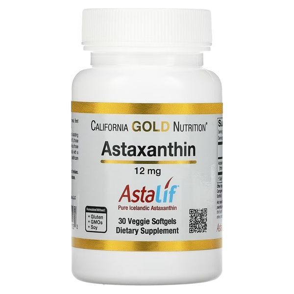 Астаксантин, 12 мг, Astaxanthin, Astalif Pure Icelandic, California Gold Nutrition, 30 вегетарианских капсул,  California Gold Nutrition фото