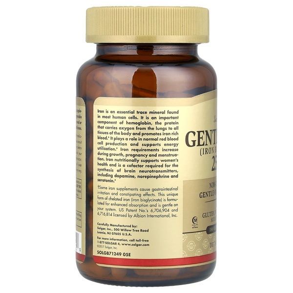 Хелатное Железо, 25 мг, Gentle Iron, Solgar, 180 вегетарианских капсул,  Solgar фото