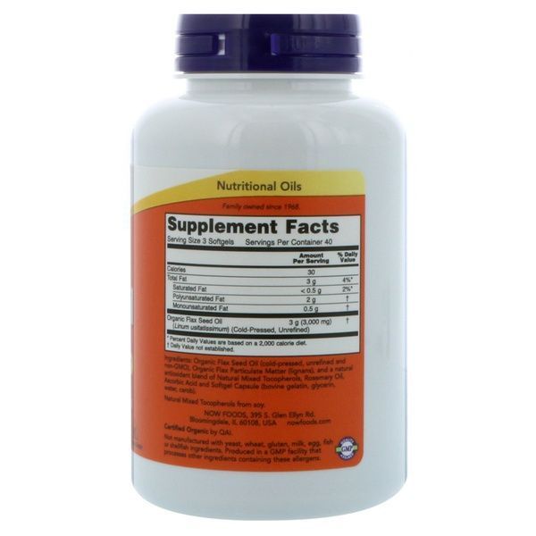 Органическое Льняное Масло 1000мг, Now Foods, 250 желатиновых капсул,  Now Foods фото