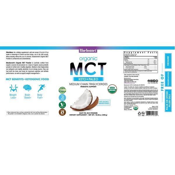 MCT Органический порошок из кокосового ореха, Bluebonnet Nutrition, 300 гр,  Bluebonnet Nutrition фото