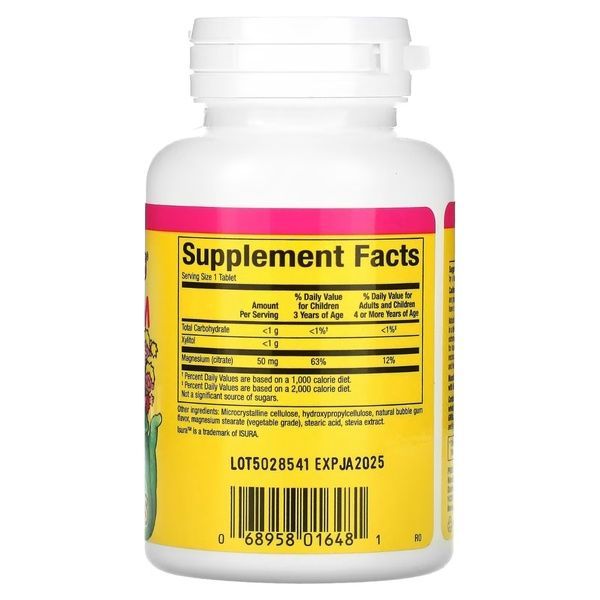 Магній цитрат для дітей, 50 мг, смак жувальної гумки, Magnesium Citrate, Natural Factors, 60 жувальних таблеток,  Natural Factors фото