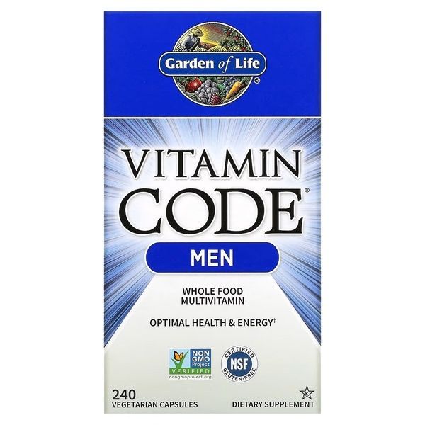 Чоловічі Мультивітаміни з цілісних продуктів, Vitamin Code, Whole Food Multivitamin for Men, Garden of Life, 240 вегетаріанських капсул,  Garden of Life фото