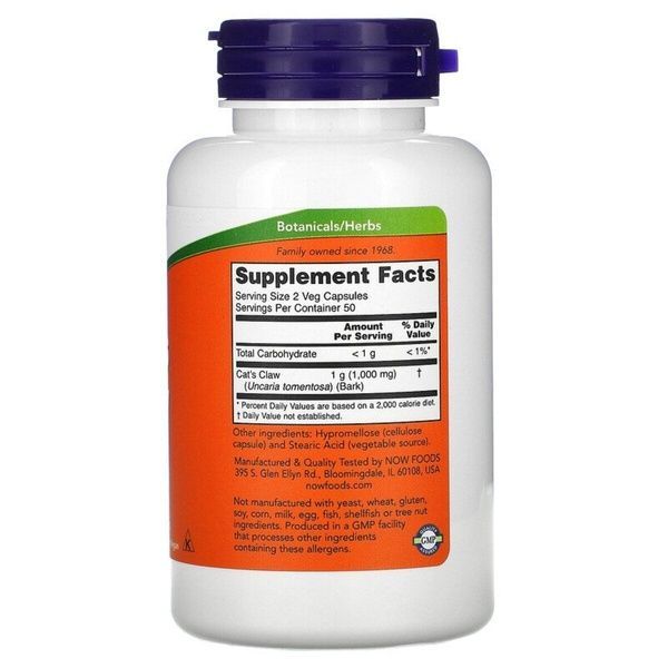 Котячий кіготь, 500 мг, Cat's Claw, Now Foods, 100 вегетаріанських капсул,  Now Foods фото