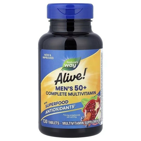 Мультивітаміни для чоловіків 50+, Alive! Men's 50+ Complete Multivitamin, Nature's Way, 130 таблеток,  Nature's Way фото