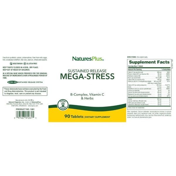 Супер Сильный Комплекс от Стресса, Mega-Stress, Natures Plus, 90 таблеток,  Natures Plus фото