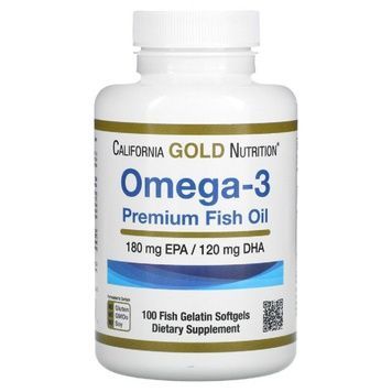 Омега-3, рыбий жир премиального качества, Omega-3, Premium Fish Oil, California Gold Nutrition, 100 рыбно-желатиновых капсул,  California Gold Nutrition фото