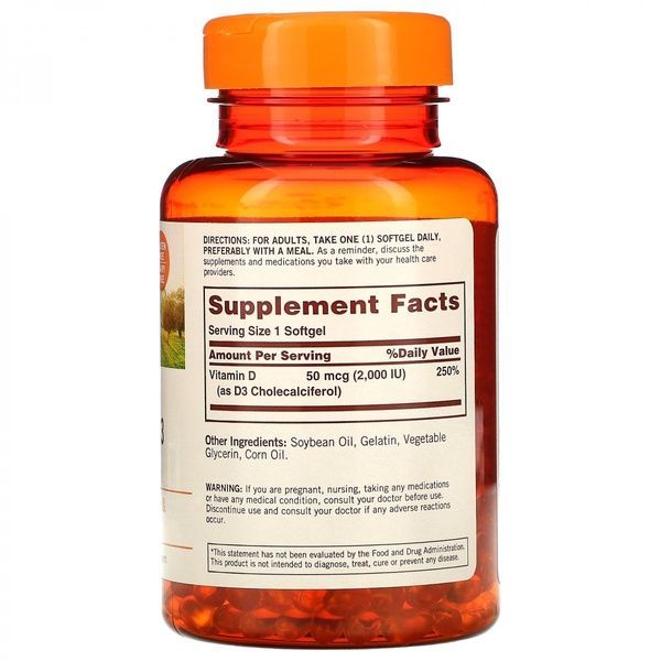 Вітамін D3, 2000 МЕ, Vitamin D3, Sundown Naturals, 150 гелевих капсул,  Sundown фото