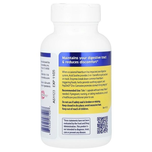 Пищеварительные ферменты от изжоги, Acid Soothe, Enzymedica, 90 капсул,  Enzymedica фото