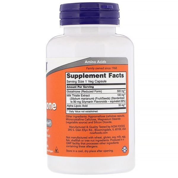 Глутатіон, L-Glutathione, Now Foods, 500 мг, 60 вегетаріанських капсул,  Now Foods фото