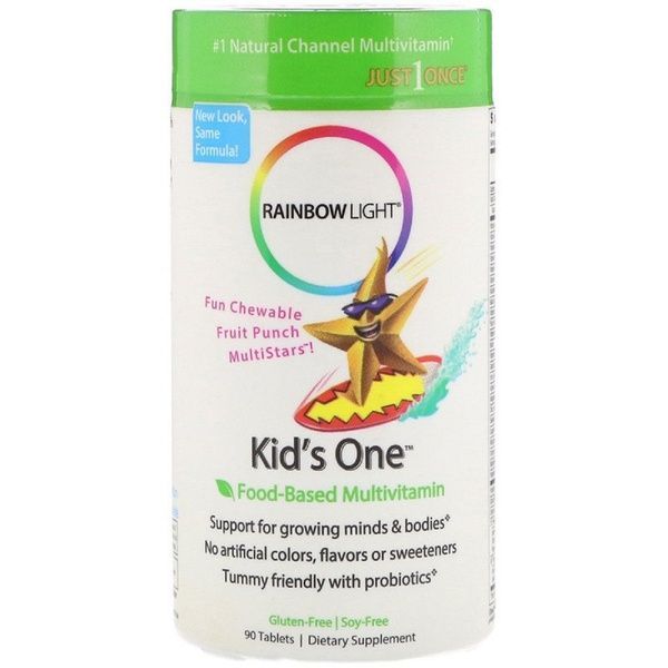 Мультивитамины на основе пищевых продуктов, фруктовый пунш, Kid's One, Rainbow Light, 90 жевательных таблеток,  Rainbow Light фото