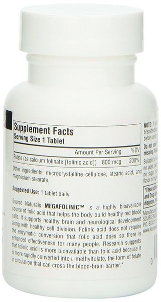 Биоактивная Форма Фолиевой Кислоты (В9) 800мкг, MegaFolinic, Source Naturals, 60 таблеток,  Source Naturals фото