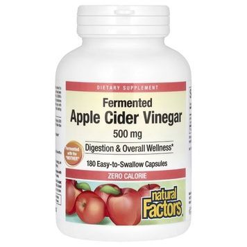 Яблучний оцет Ферментований, 500 мг, Fermented Apple Cider Vinegar, Natural Factors, 180 капсул,  Natural Factors фото