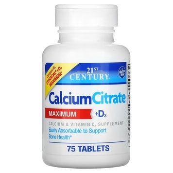 Кальцій Цитрат та вітамін D3, Calcium Citrate + D3 Maximum, 21st Century, 75 таблеток,  21st Century фото