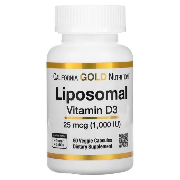 Ліпосомальний Вітамін D3, 1000 МО, Liposomal Vitamin D3, California Gold Nutrition, 60 вегетаріанських капсул,  California Gold Nutrition фото