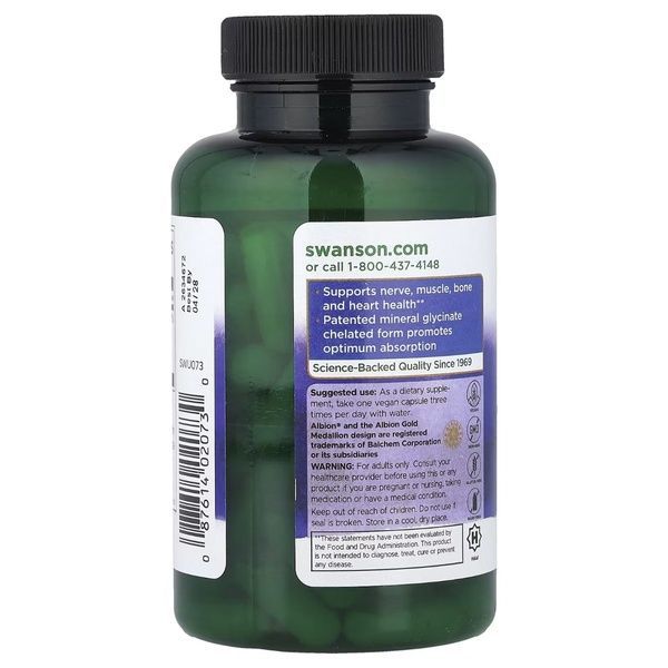 Магній гліцинат, 133 мг, Albion, Magnesium Glycinate, Swanson, 90 веганських капсул,  Swanson фото