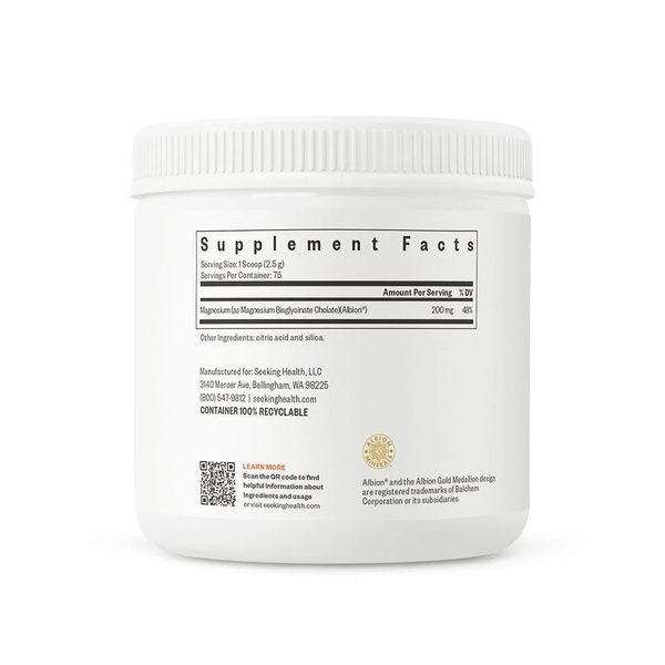Магний глицинат в порошке, 200 мг, Magnesium Glycinate Powder, Seeking Health, 187,5 гр,  Seeking Health фото