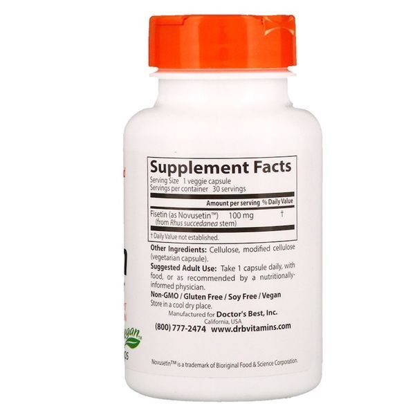 Поддержка Мозга, Фисетин, Fisetin with Novusetin, Doctor's Best, 100 мг, 30 капсул,  Doctor's Best фото