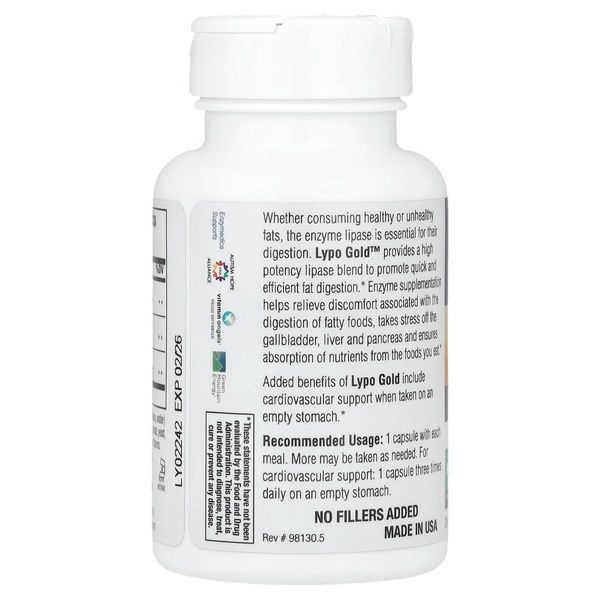 Ферменти для засвоєння жирів, Lypo Gold, For Fat Digestion, Enzymedica, 60 капсул,  Enzymedica фото