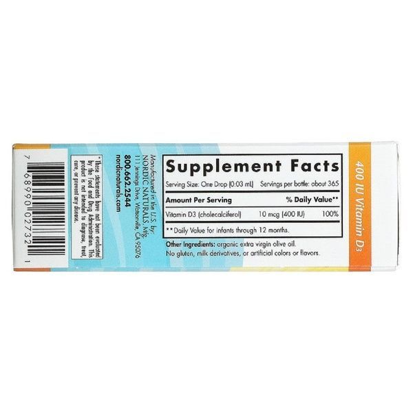 Витамин D3 для детей, Baby's Vitamin D3, Nordic Naturals 400 МЕ, 0.37 fl oz (11 мл),  Nordic Naturals фото